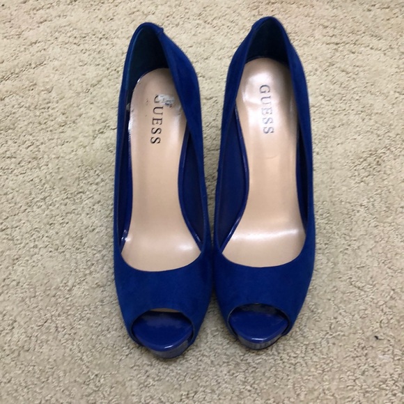 Blue suede guess platform high heels - Picture 1 of 5